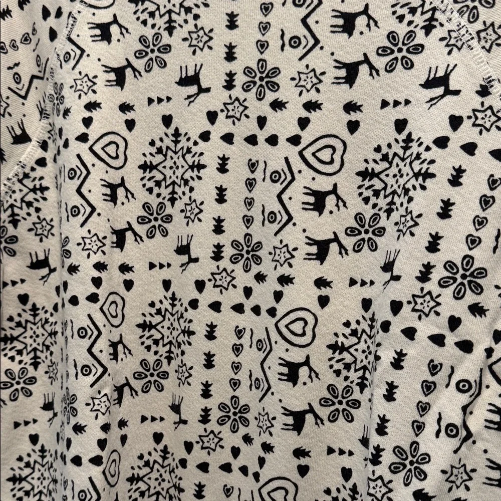 THE GREAT. Black and Cream Patterned Holiday Christmas Sweatshirt Neutral, 0 - Picture 2 of 5
